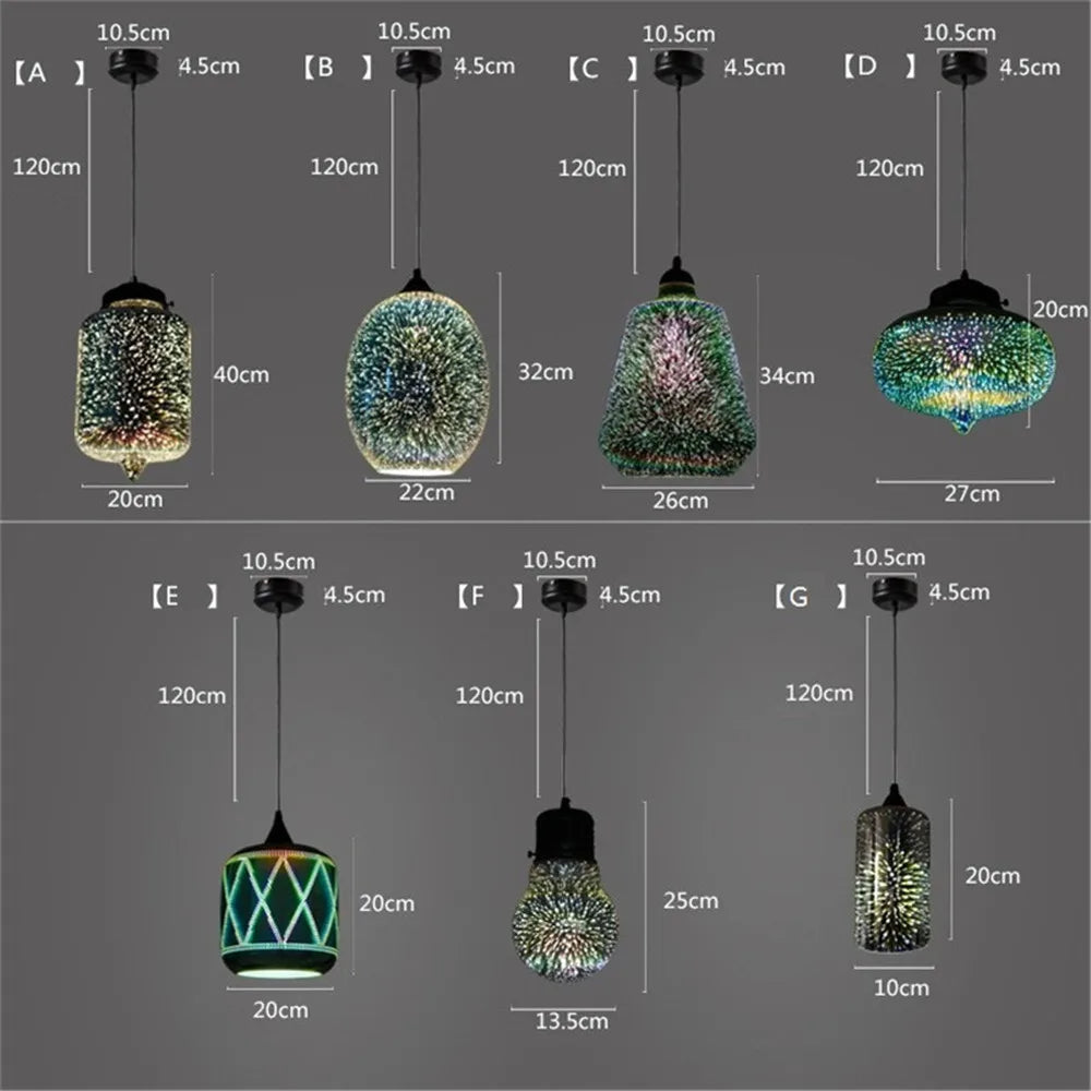 3D Glass Lampshade Creative Fireworks Pendant Light