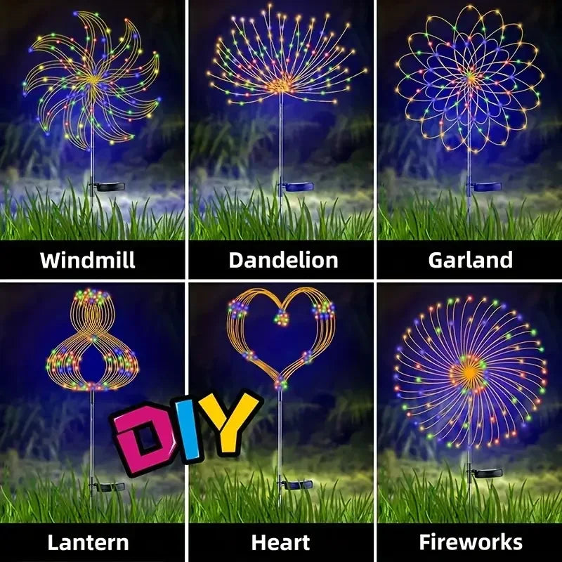 NEW Garedn Solar Fireworks Lights Outdoor Waterproof Solar Garden Lights 8 Lighting Modes with Remote Control Decorations Light